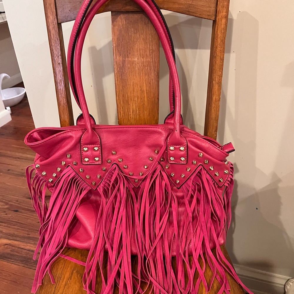 Hot pink leather purse with western looking trim
